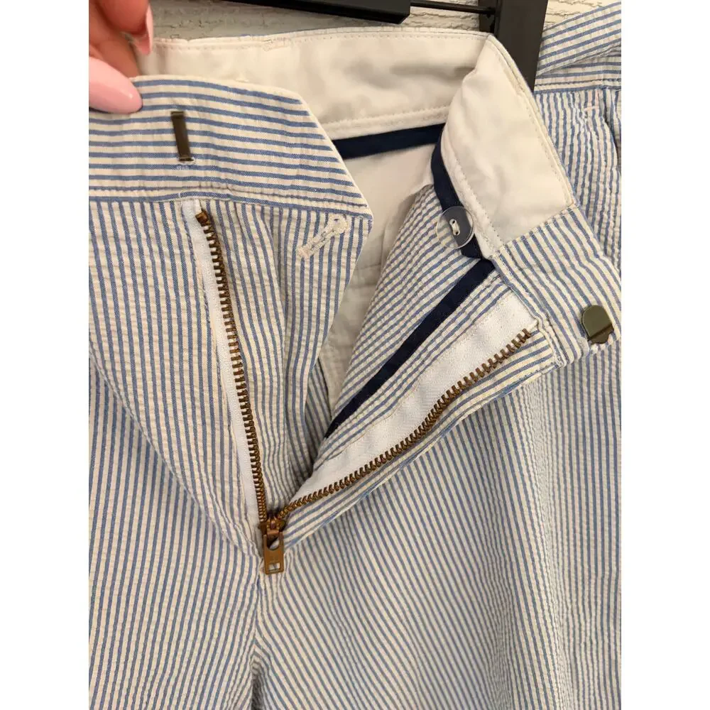 J.Crew Seersucker Shorts Blue White Stripe Cotton Size 34